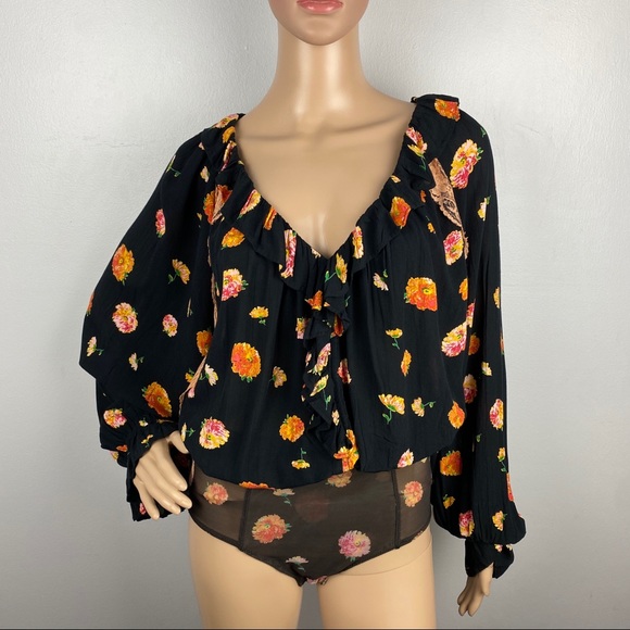 NEW FREE PEOPLE FLORAL PRINTED LONG SLEEVE BODYSUIT - Picture 3 of 9